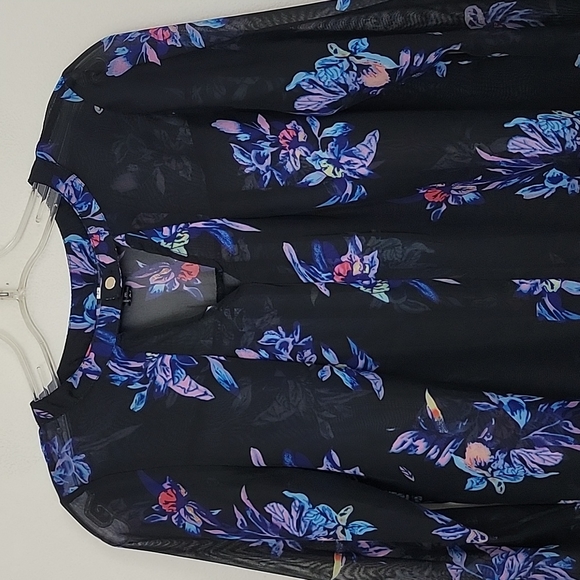 Face Face Black Floral Print Sheer High Low Blouse S - Picture 2 of 12